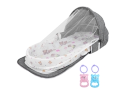 Cuna Plegable Portátil Para Bebé Con Mosquitera Y Juguetes Multifuncionales (0-1 Año), Color Gris.