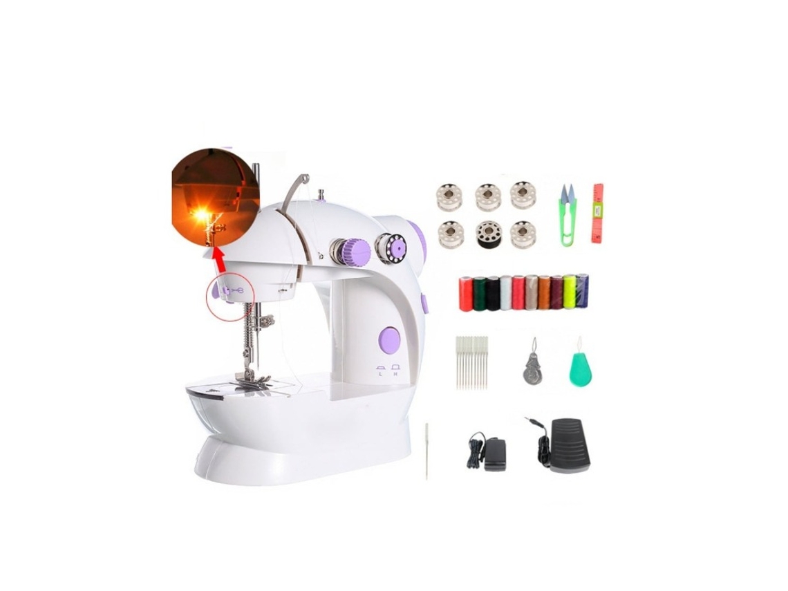 Máquina de coser eléctrica doméstica de doble hilo, 2 velocidades, con pedal y luz nocturna, ideal para principiantes Gertiz