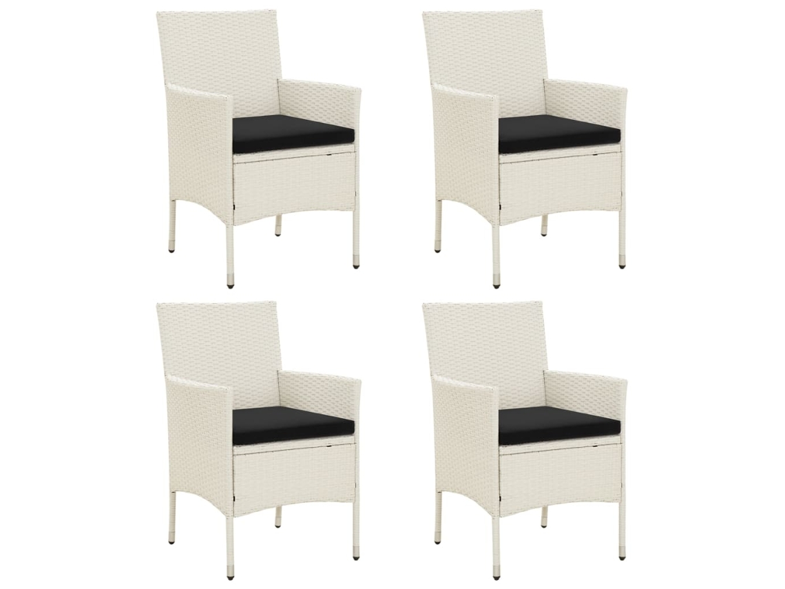 Sillas de jardín con cojines, 4 unidades, mimbre sintético blanco, Dkd Home Decor