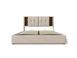 Sofá cama con cabecero y almacenaje, tapizado, sin muebles, color beige (140 x 200 cm)
