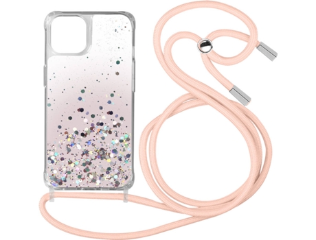 Carcasa iPhone 13 Mini AVIZAR Brillante con Cordón Extraíble Rosa