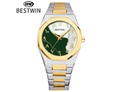 Reloj de pulsera MDUG para hombre, bicolor verde, con nácar.