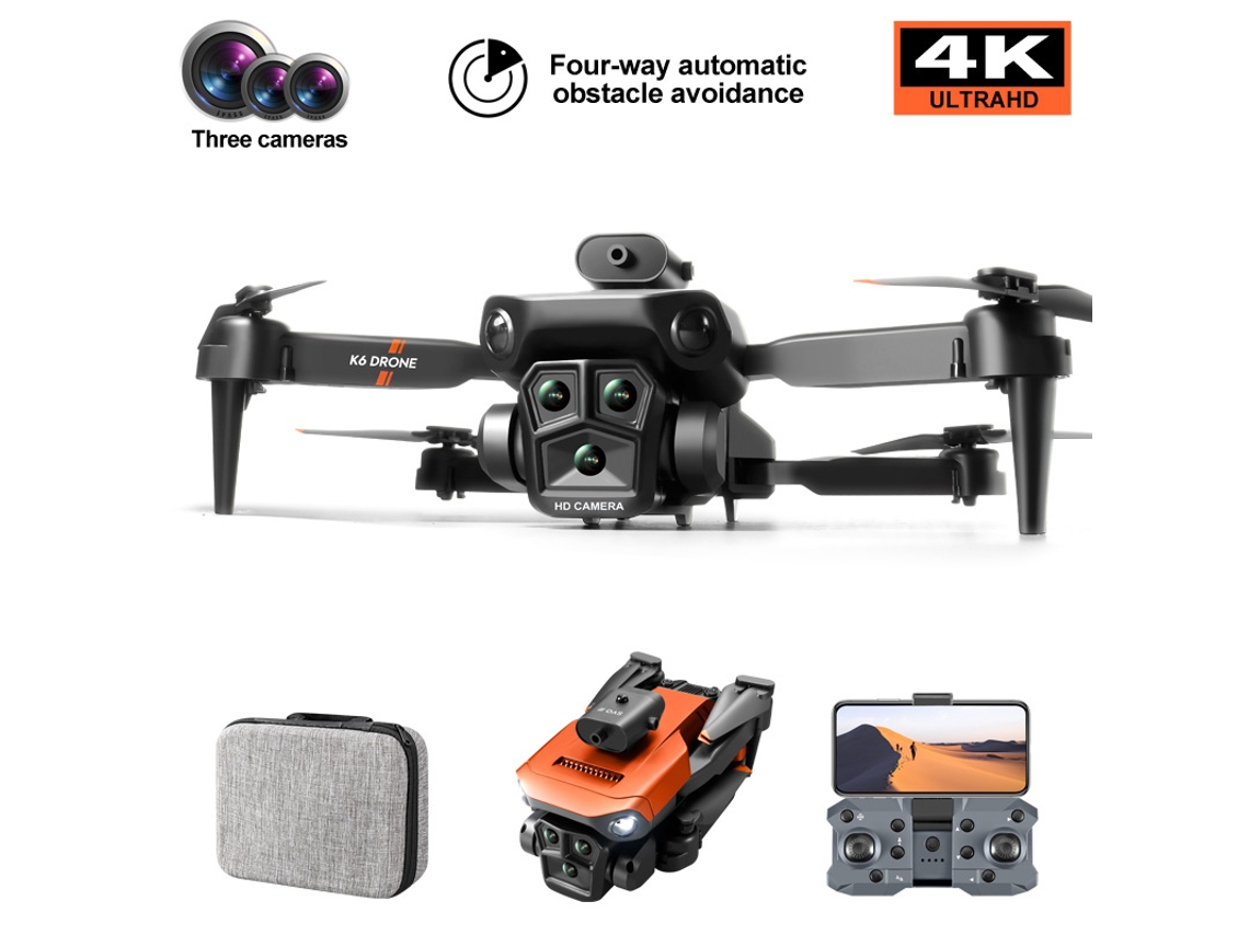 Dron Bestvite K6 Max con tres cámaras, visión 360° para evitar obstáculos (2 baterías, 15 minutos de autonomía, gris)
