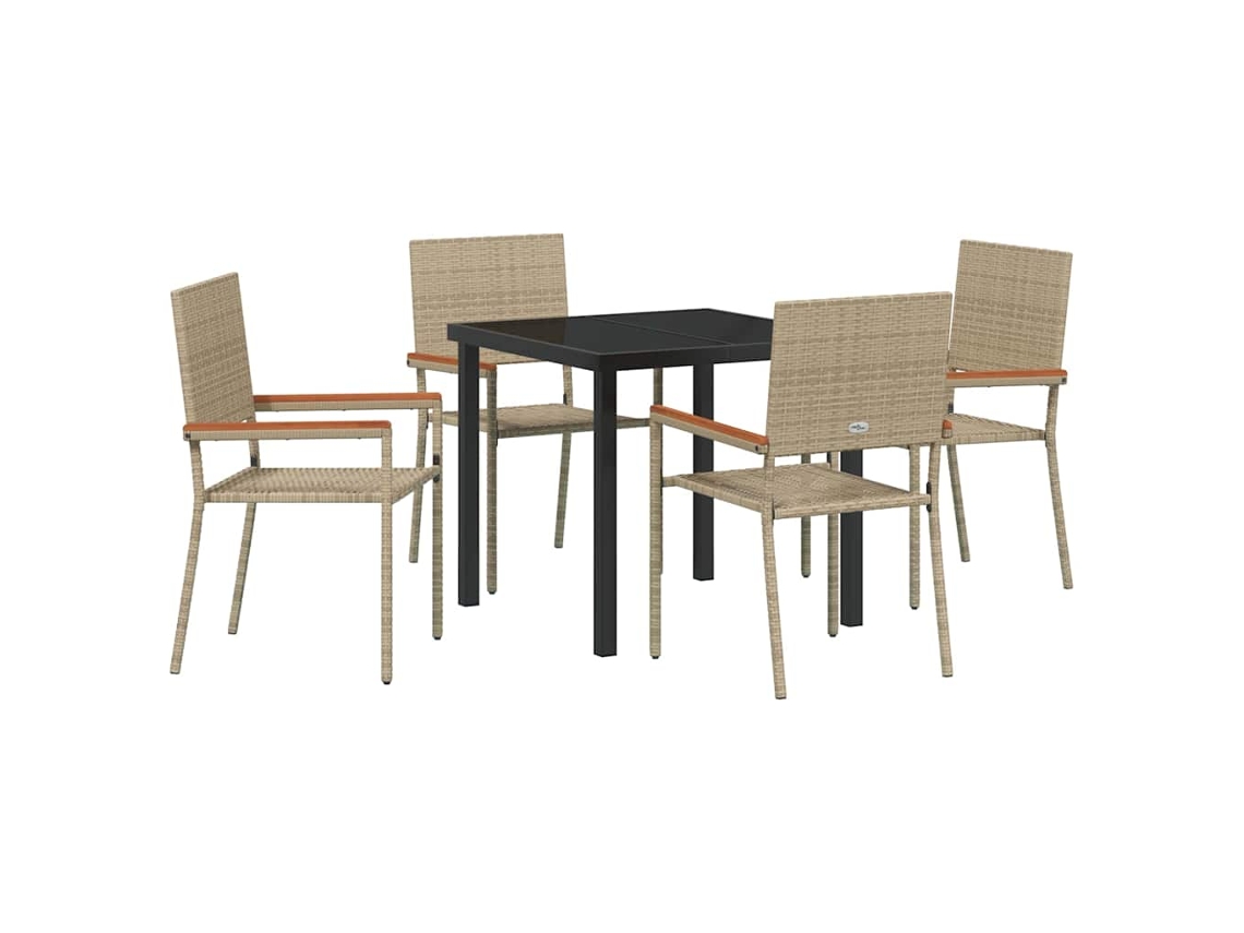 Conjunto De Comedor De Jardín 5 Uds | Mueble De Jardín Beige Ratán Sintético