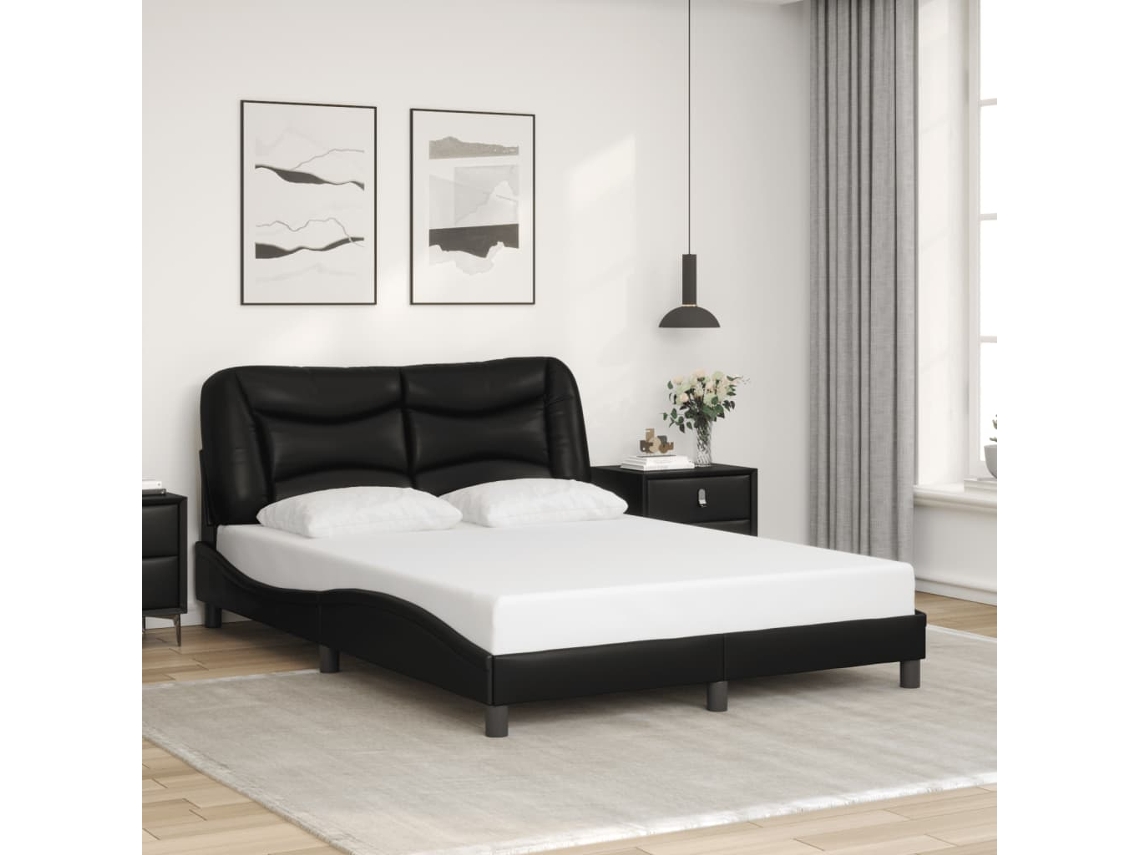 Estructura De Cama Sin Colchón Cuero Sintético Negro 120x200 Cm