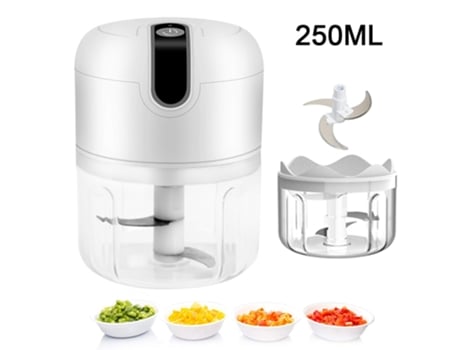 Pequeño procesador de alimentos inalámbrico Mini picadora de ajo portátil Licuadora Picadora Carga USB a prueba de agua (250 ml blanco) ZMDECQNA