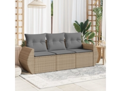 Conjunto de 3 sofás de jardín con cojines de mimbre beige de DKD Home Decor