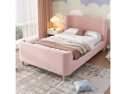 Cama infantil individual tapizada ZIWEI STORE, estilo trineo, estampado cósmico, 90 x 200 cm, terciopelo rosa, colchón no incluido.