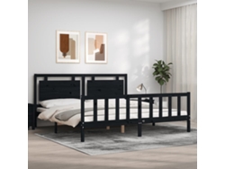 Estructura De Cama Con Cabecero Madera Maciza Negro 200x200 Cm