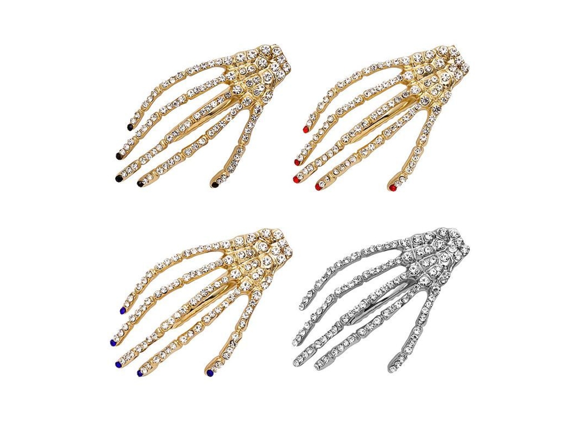 Peineta Con Forma De Calavera Y Diamantes De Imitación, Paquete De 4, Para Halloween, Cosplay, Fiesta, Rock, Horror, Gótico, Accesorio Para Mujer.