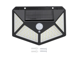 Lámpara solar con sensor de movimiento, 100 LED, resistente al agua, para jardín exterior.
