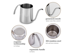 Hervidor De Agua Manual De Acero Inoxidable 304 Con Boquilla De Cuello De Cisne, 350 Ml, Para Café Y Té.
