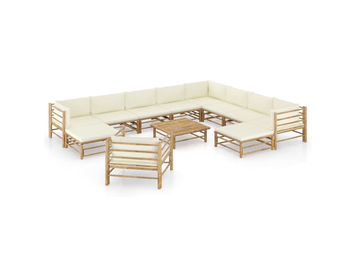 12 unidades Conjunto. Lounge Jardim Em Bambu C/ Almofadões Branco Nata Dkd Decoración Del Hogar