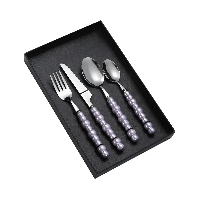 Vajilla De Lujo (morada), Mango De Cerámica Perlada, Acero Inoxidable, Estilo Occidental.