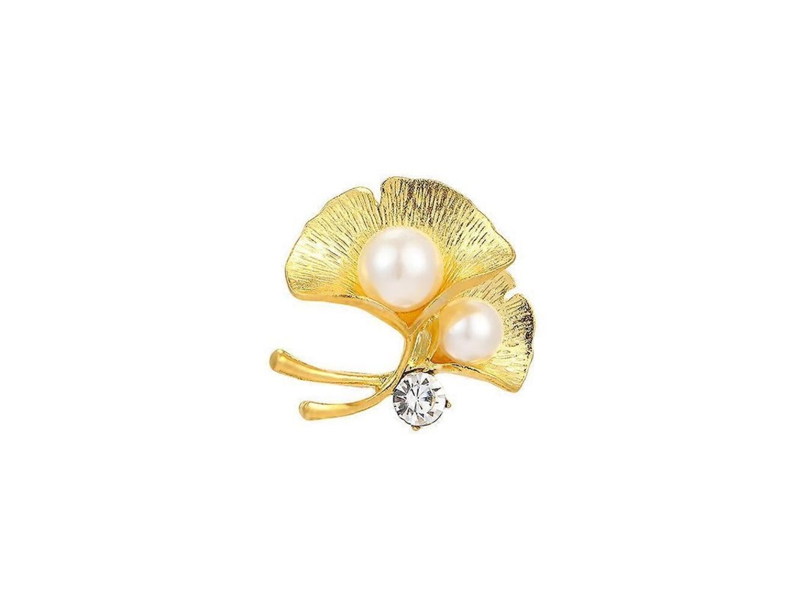 Broche Sencillo De Estilo Pastoral Con Forma De Hoja De Gingo, Con Perla Y Diamante, Para Abrigo, Traje Y Camisa.
