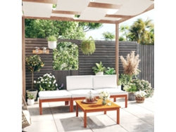 Conjunto de jardín de 4 piezas con cojines, acacia maciza y crema, DKD Home Decor