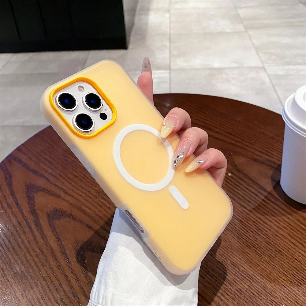 (iphone 14 Pro, Amarillo) Funda Mate Magsafe Con Carga Inalámbrica Y Protección De Marco Magnético Para Iphone