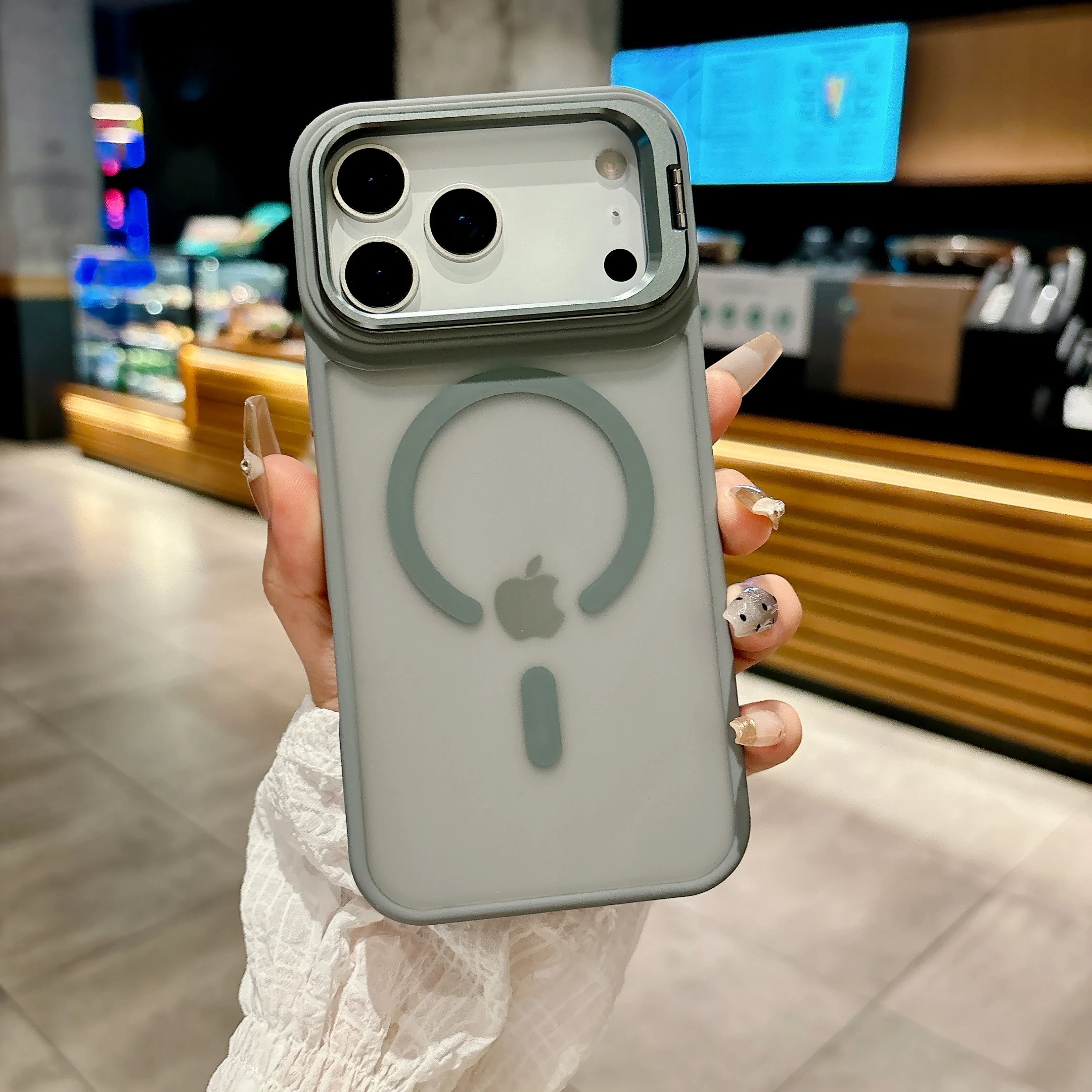 (iphone Air, Gris) Funda Protectora Magnética Translúcida Mate Para Iphone Con Soporte Metálico Y Compatibilidad Con Magsafe.