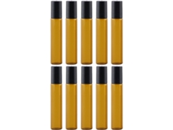 Frascos Roll-on Y Bille Inoxidable En Verre Marron 10ml Lot De 10 Avec Bouchon Impermeable Pour Huiles