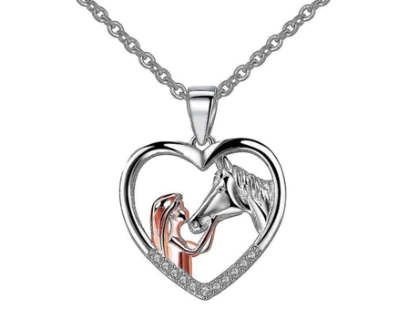 Collar de collar de corazón de moda y caballo dos tono colgante