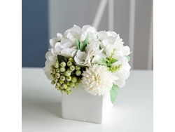 2026-flor En Vaso De Cerámica, Arreglo De Hortensias Artificiales Decoración Hogar Flor Artificial (blanco)