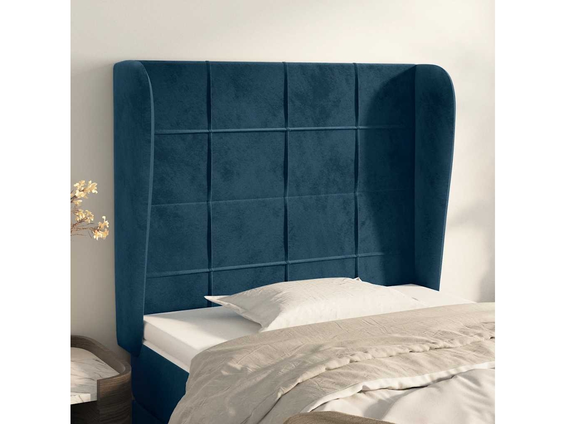 Cabecero De Cama | Panel De Cabecero Con Orejas De Terciopelo Azul Oscuro 103x23x118/128 Cm