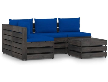 Conjunto 5 Muebles de jardín VIDAXL con cojines madera impregnada gris