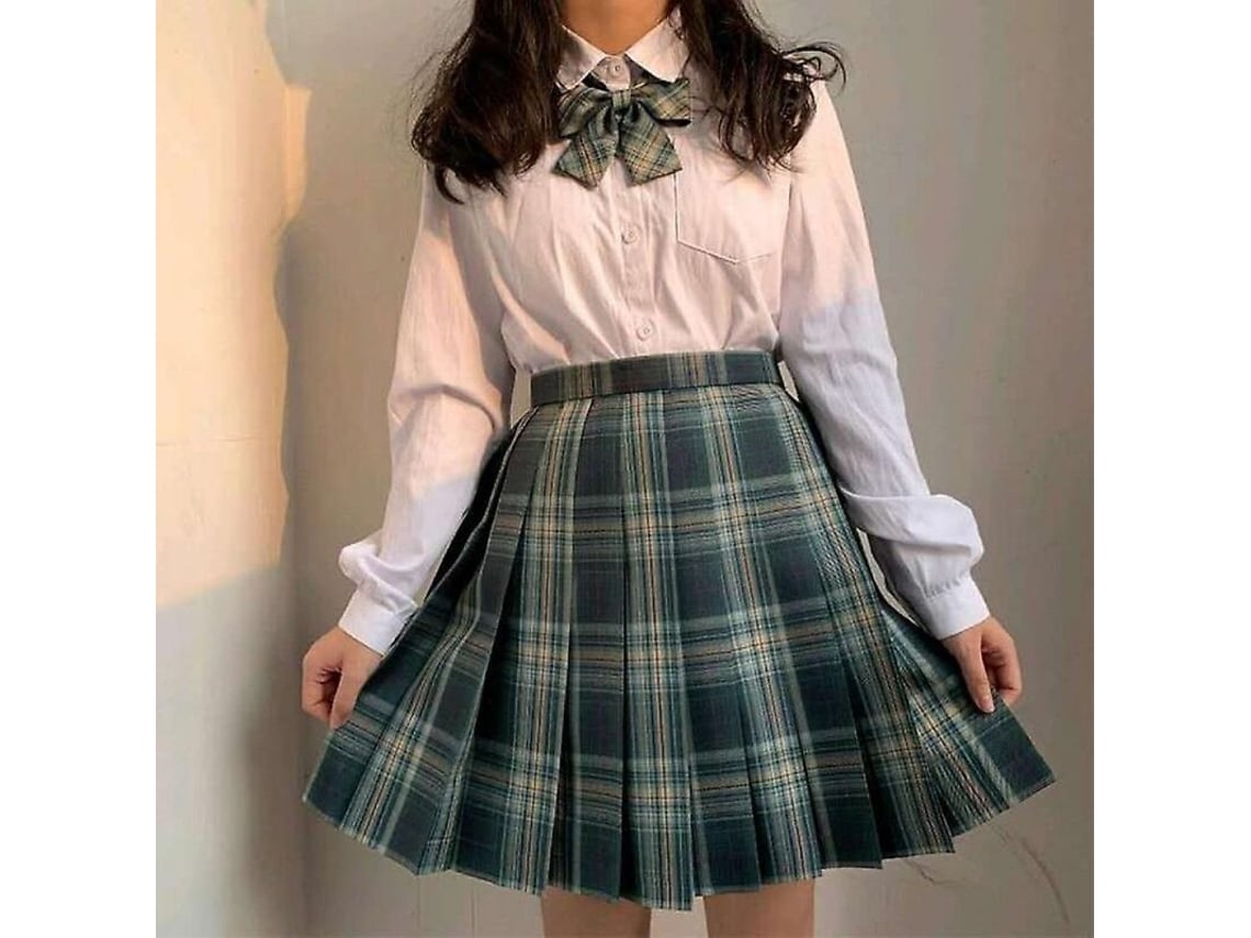 Falda plisada Rebe, estilo japonés, uniforme escolar de niña, talle alto, corte en línea A, cuadros, Nowcos XXL, Forest of Cards