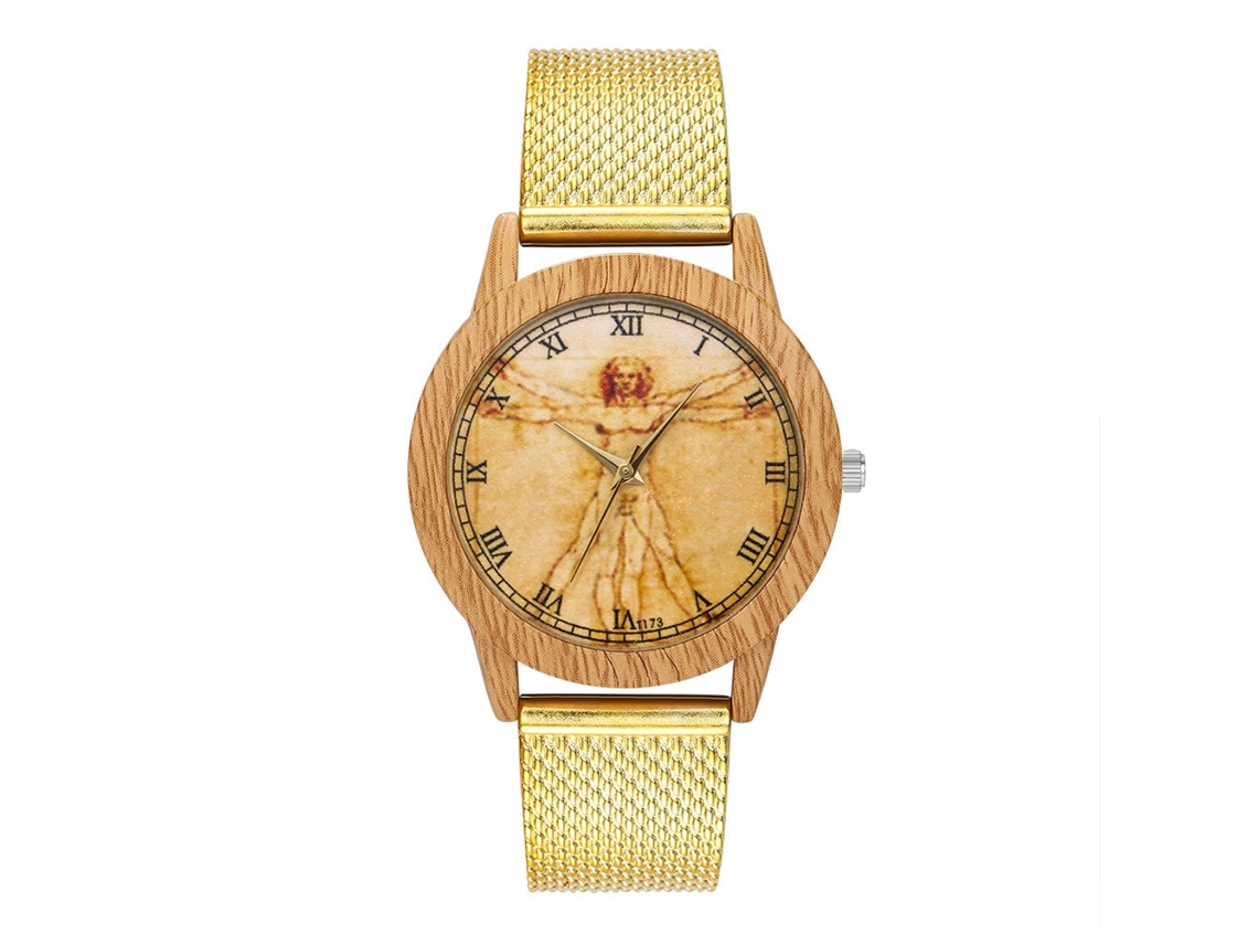 Reloj De Pulsera Analógico De Cuarzo Con Correa De Malla Redonda Para Mujer Y Hombre (oro)