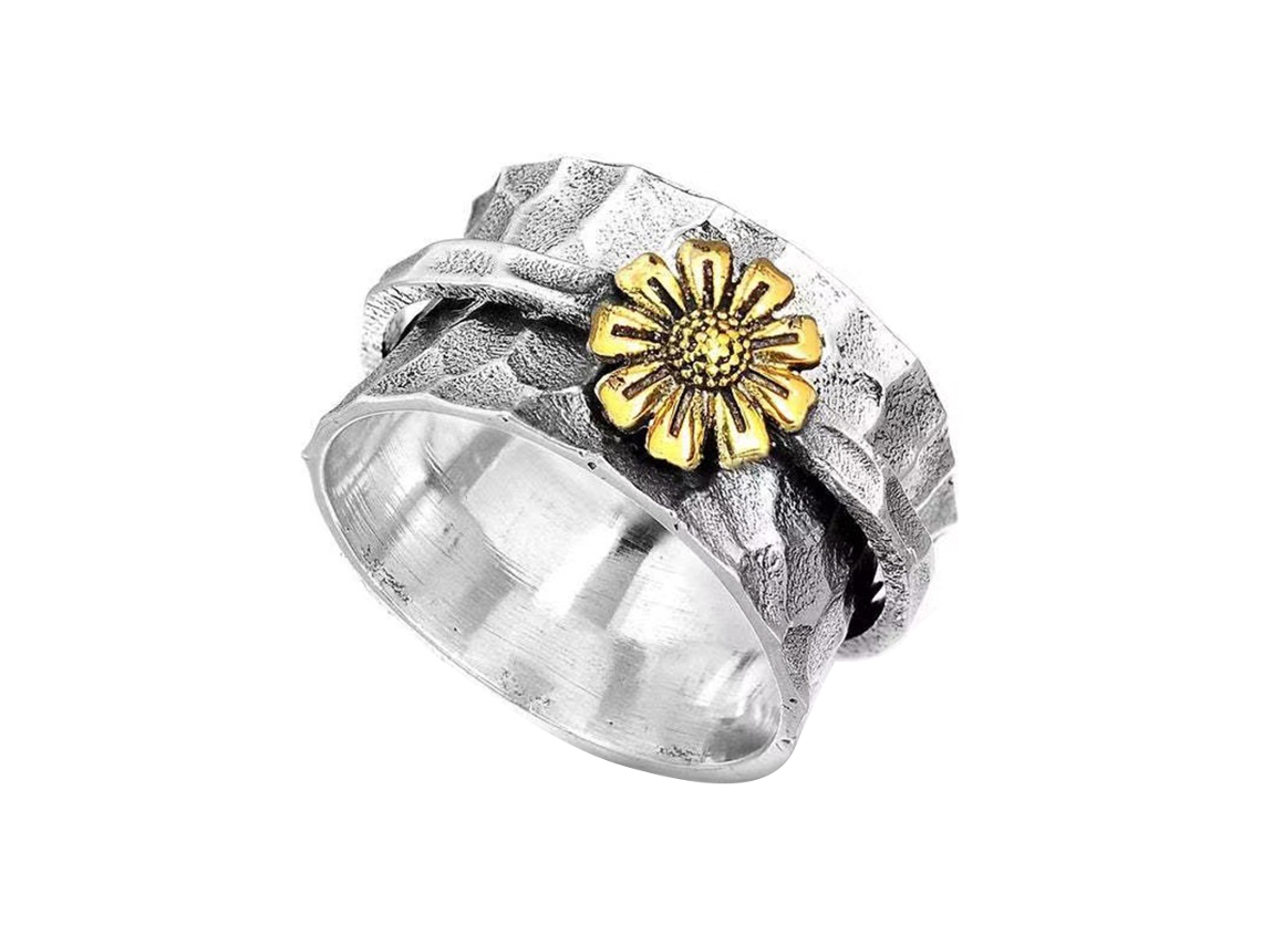 Anillo Giratorio De Plata Con Diseño De Margaritas, Diseño Floral, Anillo Antiestrés, Regalo Elegante Para Mujer.