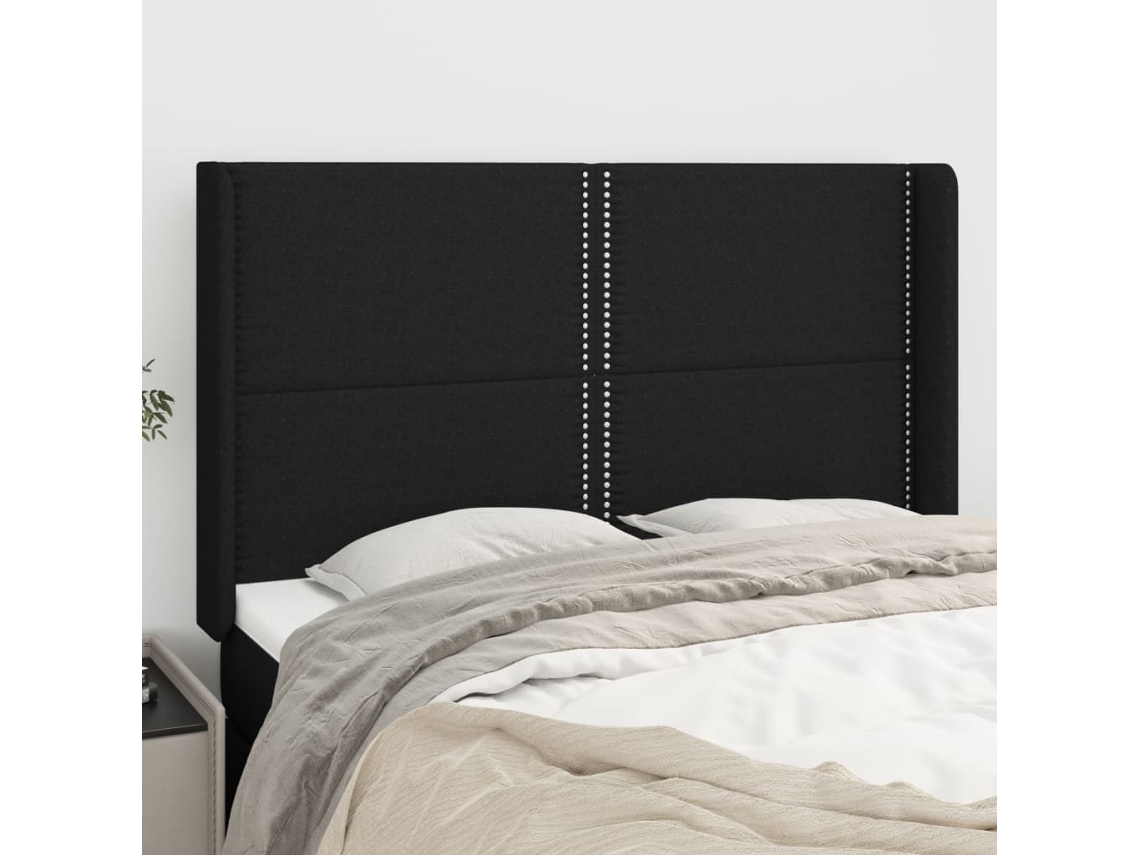 Cabecero Con Orejas De Tela Negro 147x16x118/128 Cm