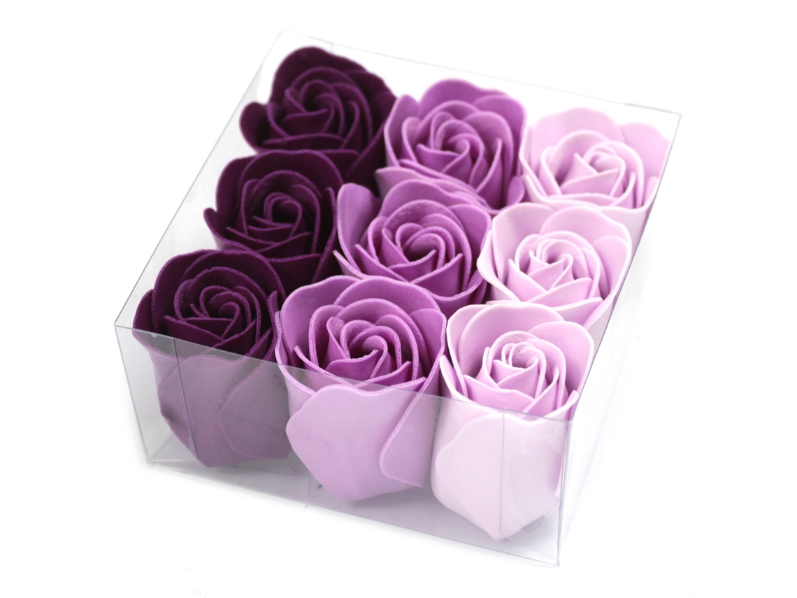 Set de 9 Flores de Sabão Rosas Lavanda 9X9X4 Cm