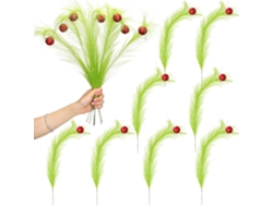 8 tallos rizados de color verde rojizo – Varillas de 43 cm para árbol de Navidad con figura de elfo para coronas y decoraciones de fiesta