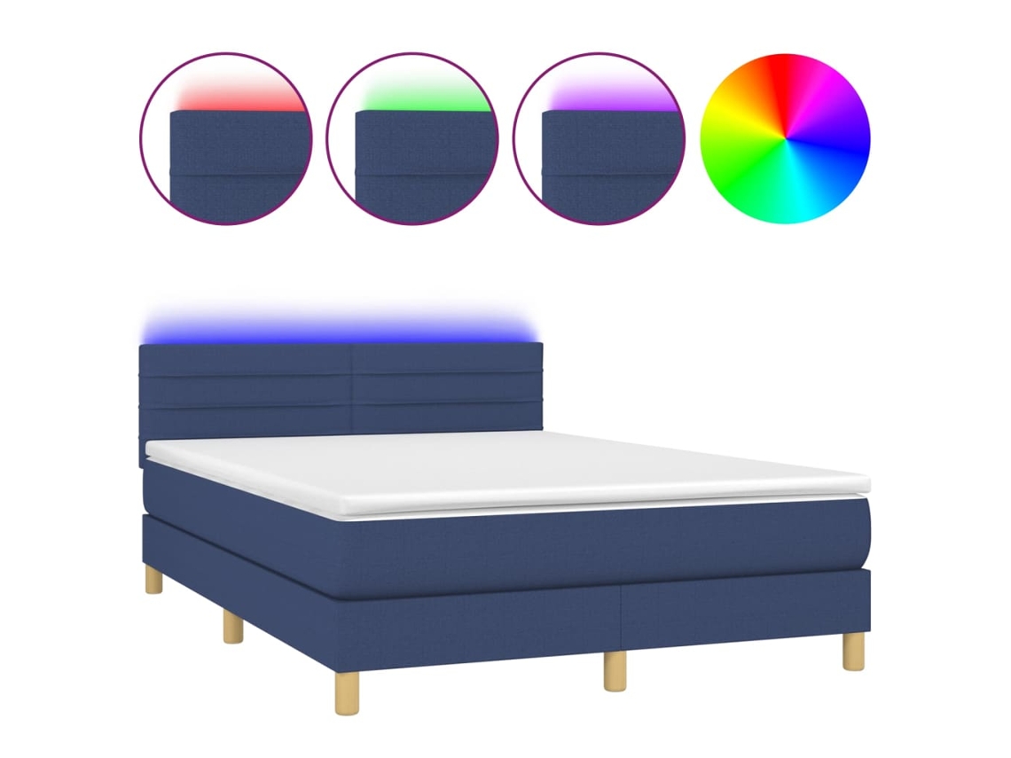 Maison Exclusive - Cama Box Spring Colchón Y Luces Led Tela Azul 140x190 Cm