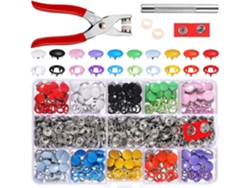 Juego de 200 botones a presión sólidos y huecos de 10 colores con alicates y accesorios para coser en la ropa.