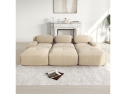 Sofá Modular 3 Plazas con 3 Pufs, Sin Montaje, Apto para Mascotas, Brazos Refinados, Relleno 32D Alta Elasticidad – Beige