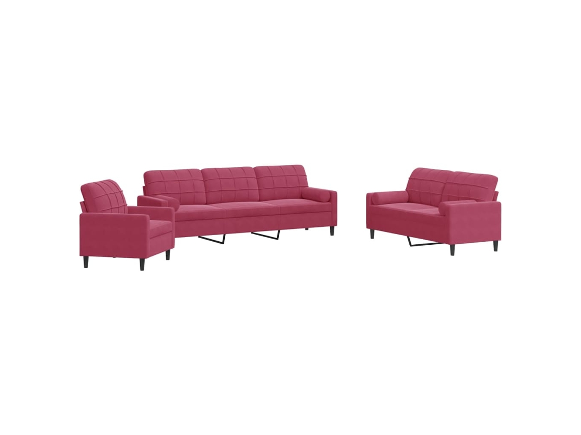 Maison Exclusive - Juego De Sofás Con Cojines 3 Piezas Terciopelo Rojo Tinto