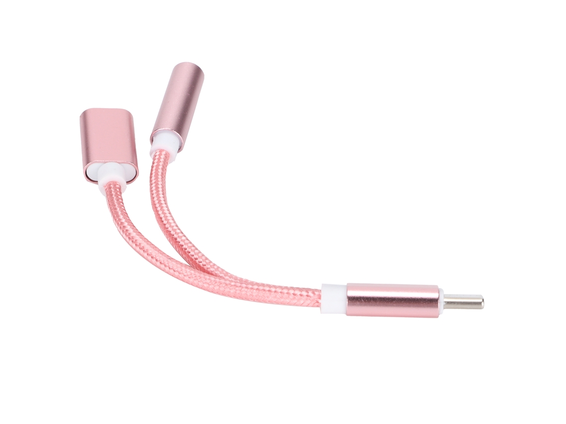 Adaptador 2 En 1 De Usb-c A 3,5 Mm Para Carga Y Auriculares Para Xiaomi/huawei - Oro Rosa