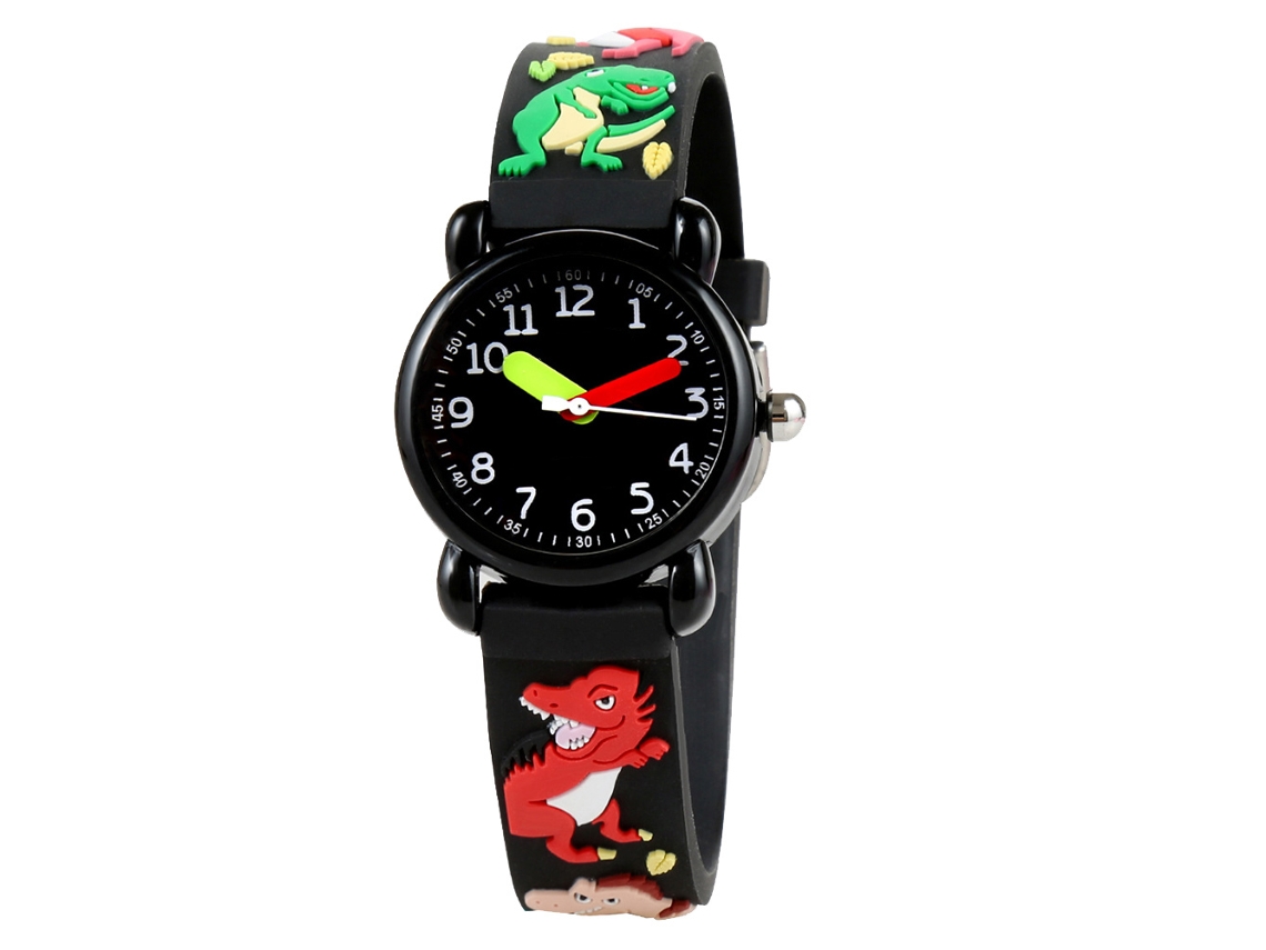 Reloj infantil de cuarzo ATS con correa de PVC impermeable y diseño de dinosaurio animado para niños.