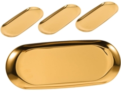 Juego De 4 Bandejas Decorativas Ovaladas, Acero Inoxidable Dorado, Tamaño Mediano, Organizador De Joyas.