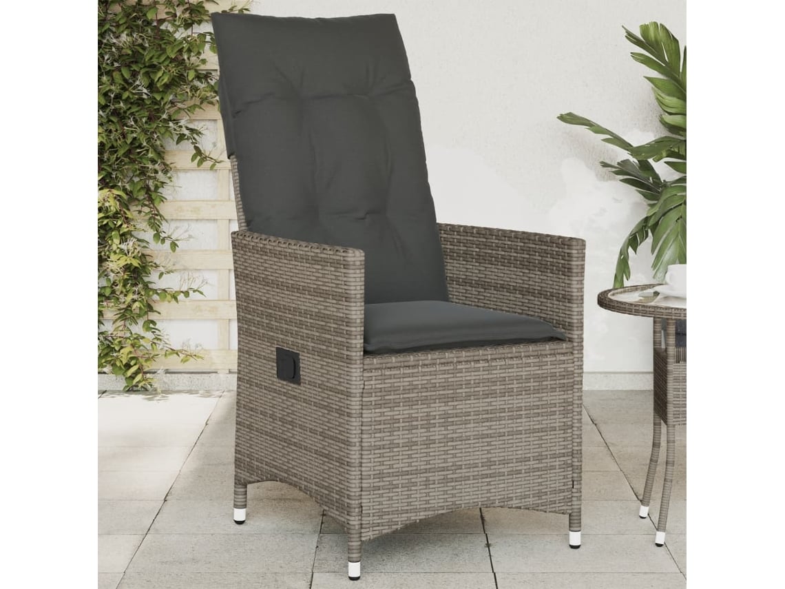 Silla de jardín reclinable gris con cojines DKD Home Decor