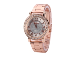 Reloj De Pulsera De Cuarzo Informal Y Elegante Con Circonitas Cúbicas Y Números Romanos Color Champán.