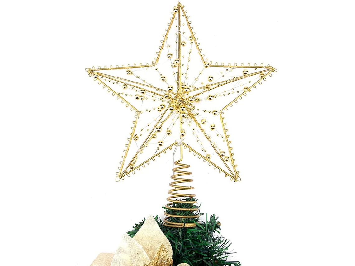 Estrela Topo Árvore Natal Com Luzes Led Brilhante Decoração Natalina Dourada 30cm
