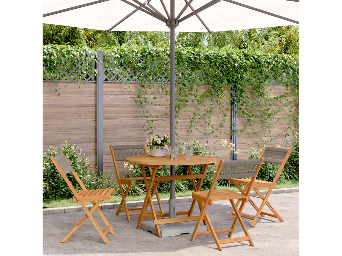 Set De Comedor Jardín 5 Pzas Polipropileno Madera Maciza Gris