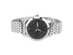 Reloj De Cuarzo Clásico Para Hombre Con Doble Indicador De Fecha, Brazalete De Acero Inoxidable, Esfera Plateada, Esfera Negra