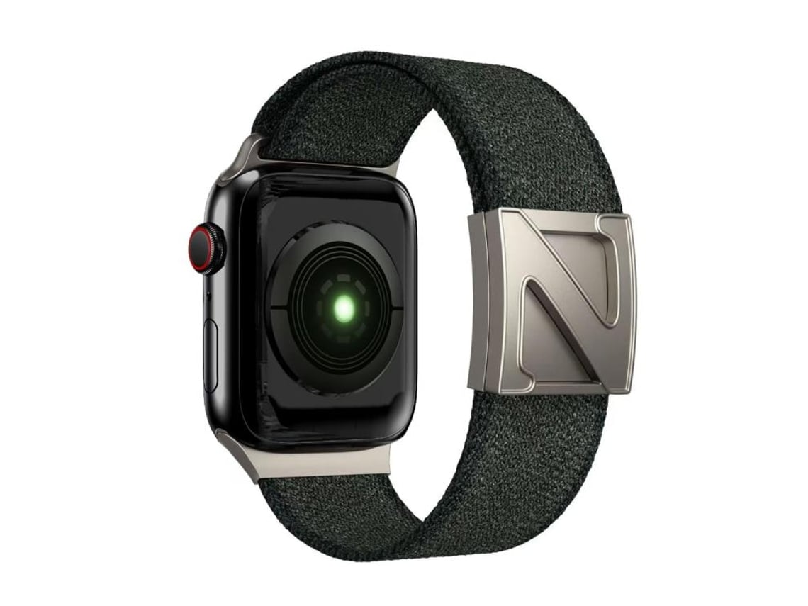 Bracelete Para Apple Watch 42/41/40/38mm - Nylon Bicolor Com Fecho Magnético Em Formato Z Verde E Preto
