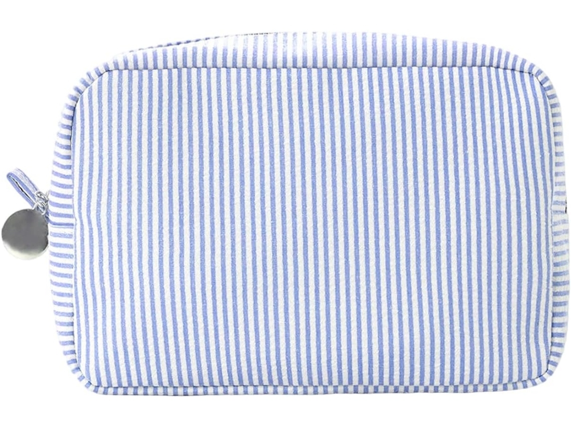 Neceser De Viaje Portátil A Rayas Con Organizadores, Accesorios Para El Cuidado De La Piel Y Pequeños Compartimentos Con Cremallera.