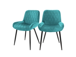 Conjunto De 2 Cadeiras De Sala De Jantar Com Costas E Braços Capa De Veludo Turquesa Com Pernas De Metal ML-DESIGN