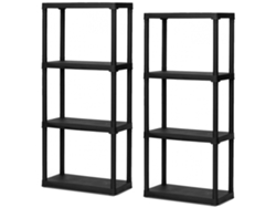 ARTPLAST Set 2 Estanterías modulares de 4 baldas de plástico 133x60x30cm en color Negro