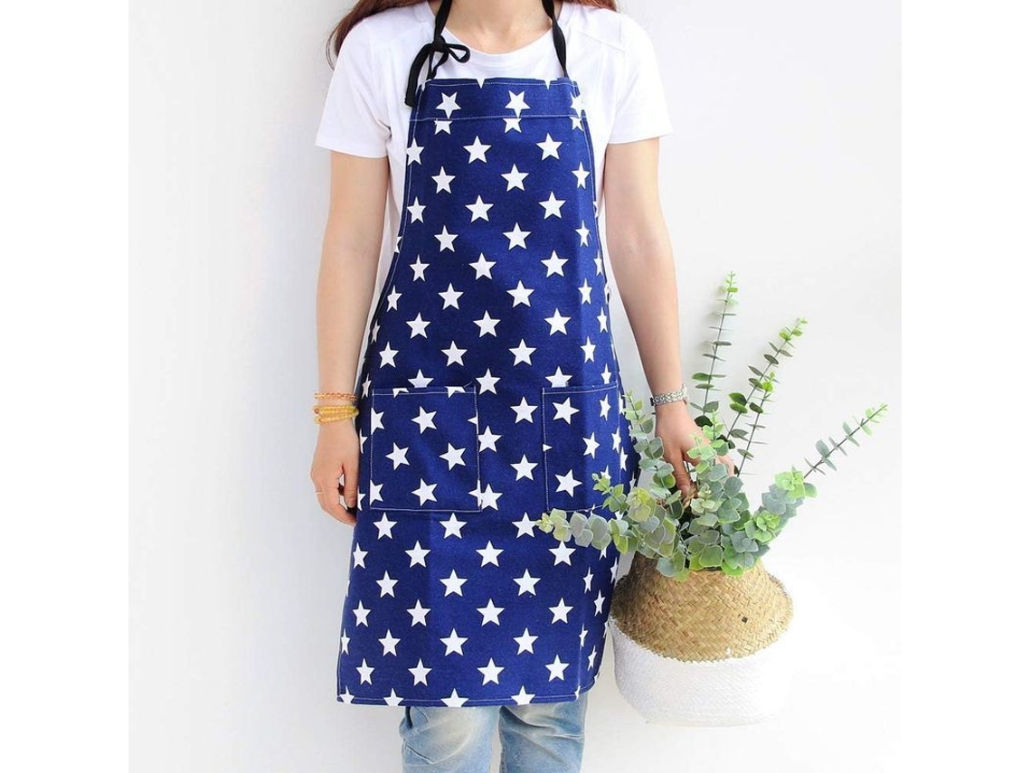 2026-3938-delantal De Algodón Linjou Para Mujer Con Bolsillos Ajustable Para Cocina Hornear Limpieza Hogar (b) Azul